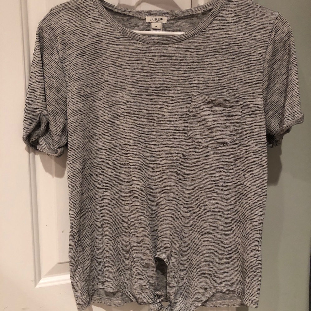 JCrew gray stripe - tie bottom - pocket tee